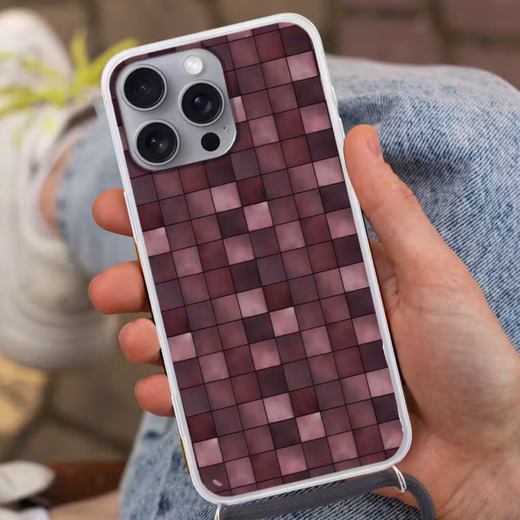 Vierkant - Tegel - Patroon - Paars Hoesje iPhone 16 Pro Max met koord klein 804 -sfeer3