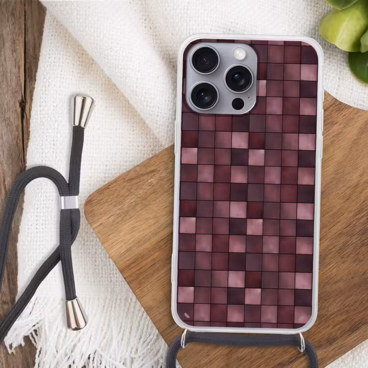 Vierkant - Tegel - Patroon - Paars Hoesje iPhone 16 Pro Max met koord klein 804 -sfeer4