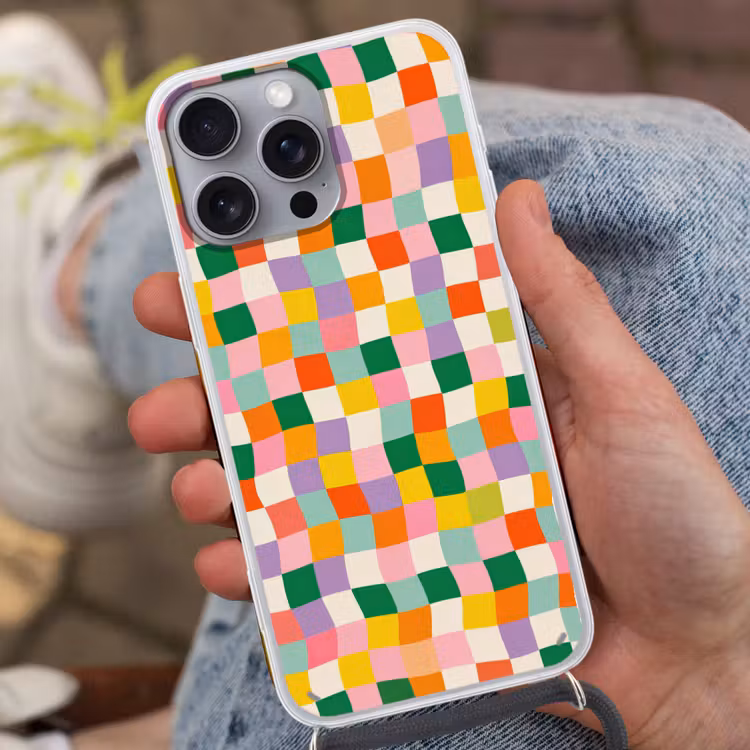 Vierkanten - Kleurrijk - Golvend Hoesje iPhone 16 Pro Max met koord klein -sfeer3