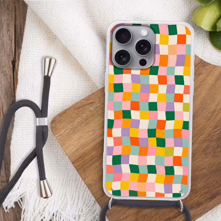 Vierkanten - Kleurrijk - Golvend Hoesje iPhone 16 Pro Max met koord klein -sfeer4