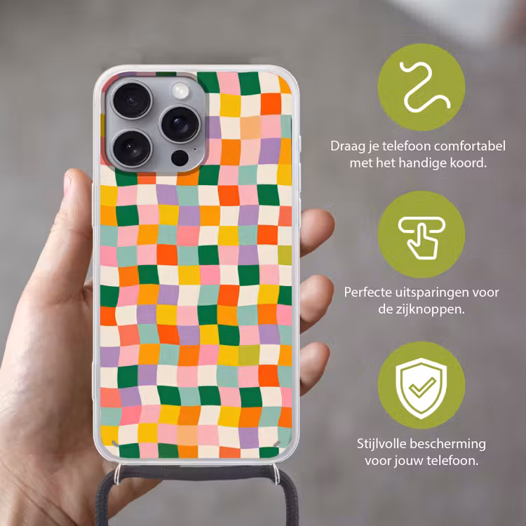 Vierkanten - Kleurrijk - Golvend Hoesje iPhone 16 Pro Max met koord klein -sfeer2_NL