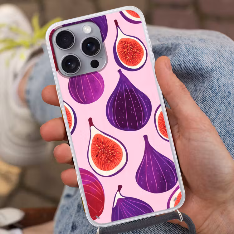 Vijgen - Roze - Paars Hoesje iPhone 16 Pro Max met koord klein -sfeer3