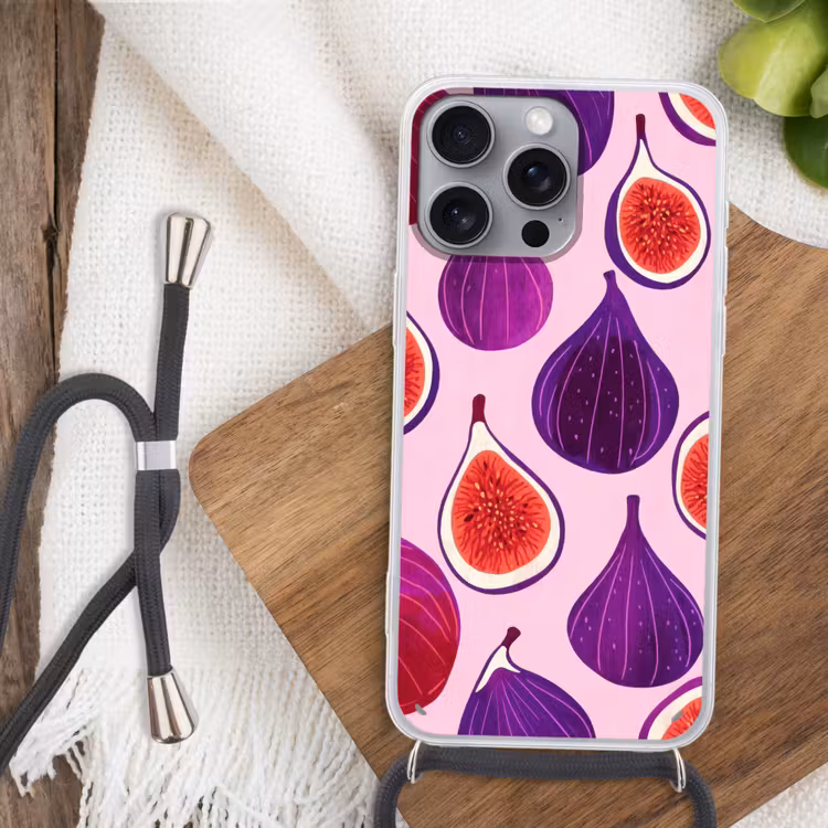 Vijgen - Roze - Paars Hoesje iPhone 16 Pro Max met koord klein -sfeer4
