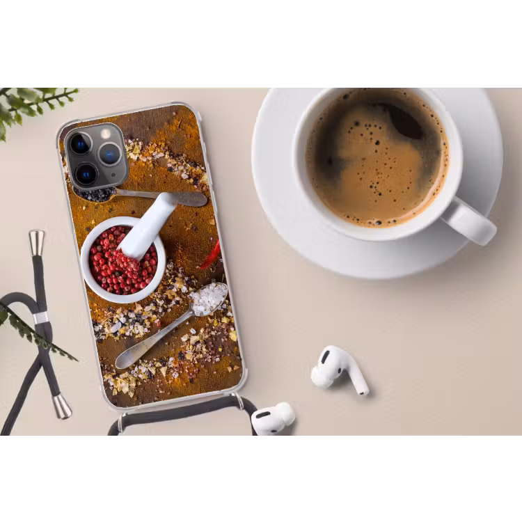Vijzel - Kruiden - Lepels - Specerijen - Bruin - Peper Hoesje iPhone 12 Pro met koord klein -oordop