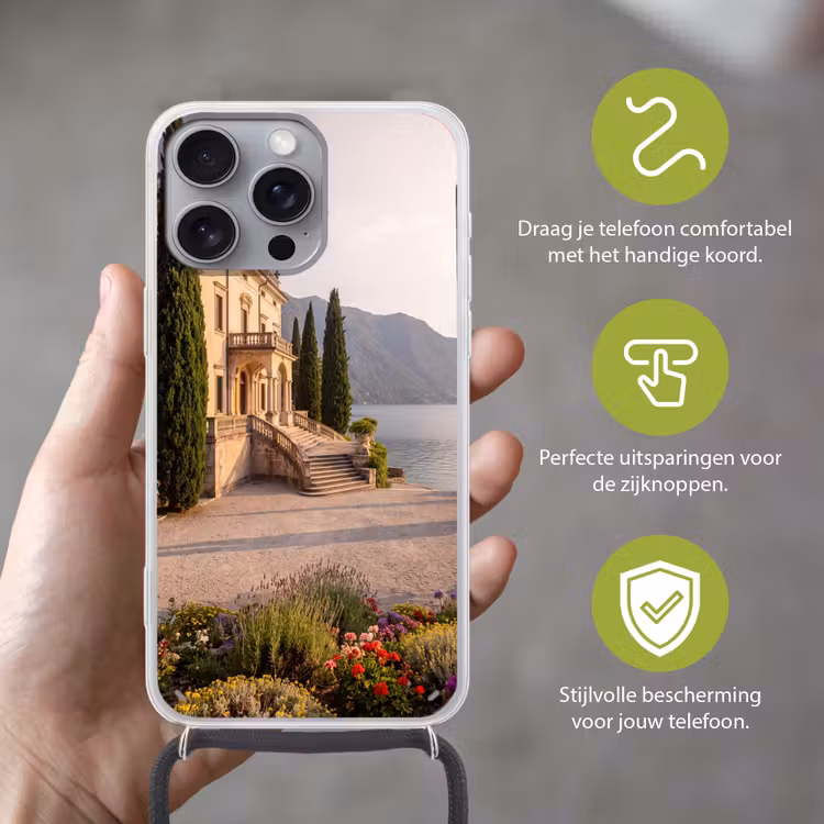 Telefoonhoesje met koord - Villa - water -trappen - Villa - water -trappen Hoesje iPhone 16 Pro Max met koord klein