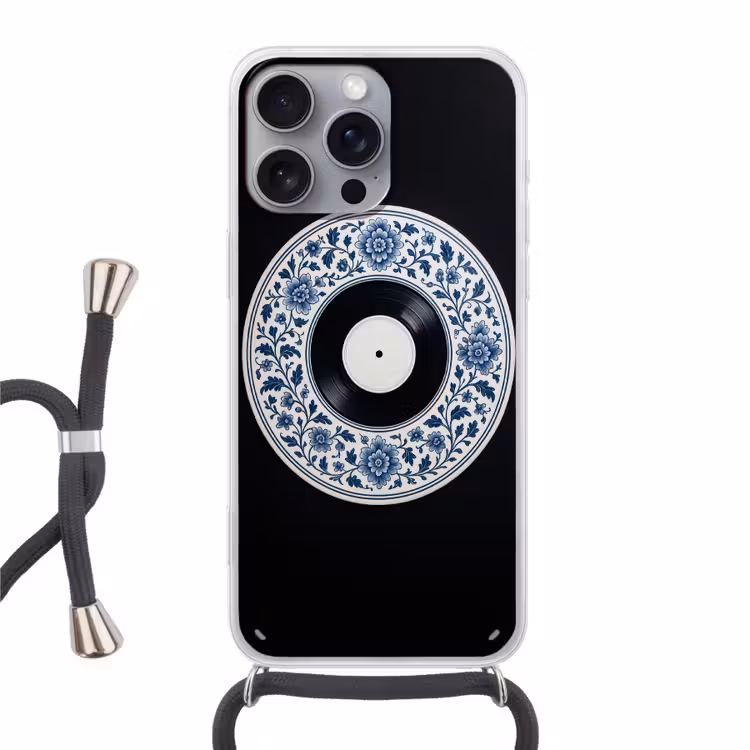 Vinyl - LP - Delfts Blauw - Muziek Hoesje iPhone 16 Pro Max met koord klein -3d
