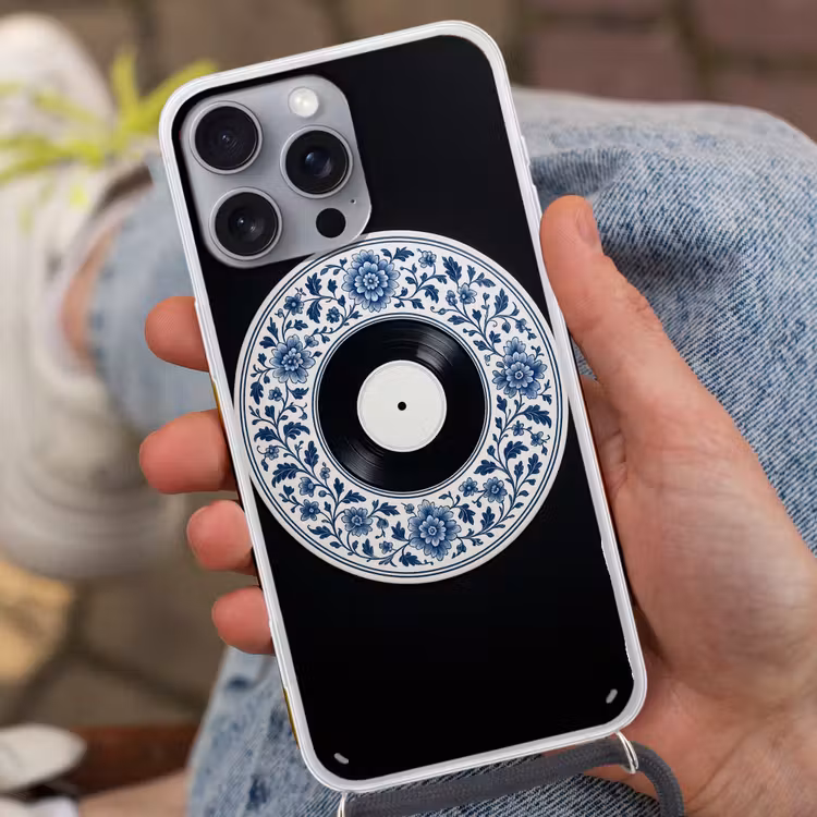 Vinyl - LP - Delfts Blauw - Muziek Hoesje iPhone 16 Pro Max met koord klein -sfeer3
