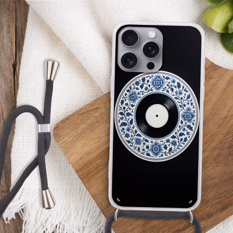 Vinyl - LP - Delfts Blauw - Muziek Hoesje iPhone 16 Pro Max met koord klein -sfeer4