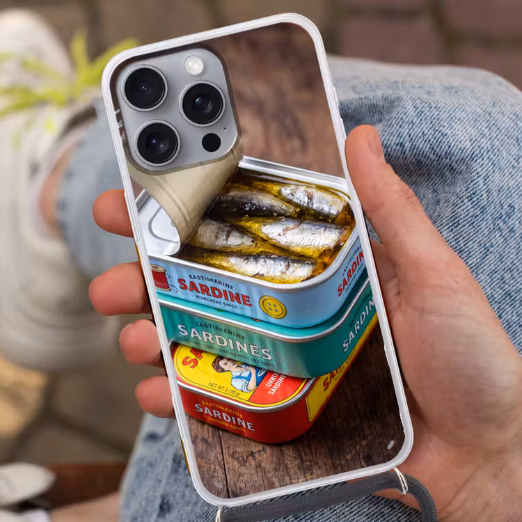 Telefoonhoesje met koord - Vis - Blikjes - Keuken - Vis - Blikjes - Keuken Hoesje iPhone 16 Pro Max met koord klein