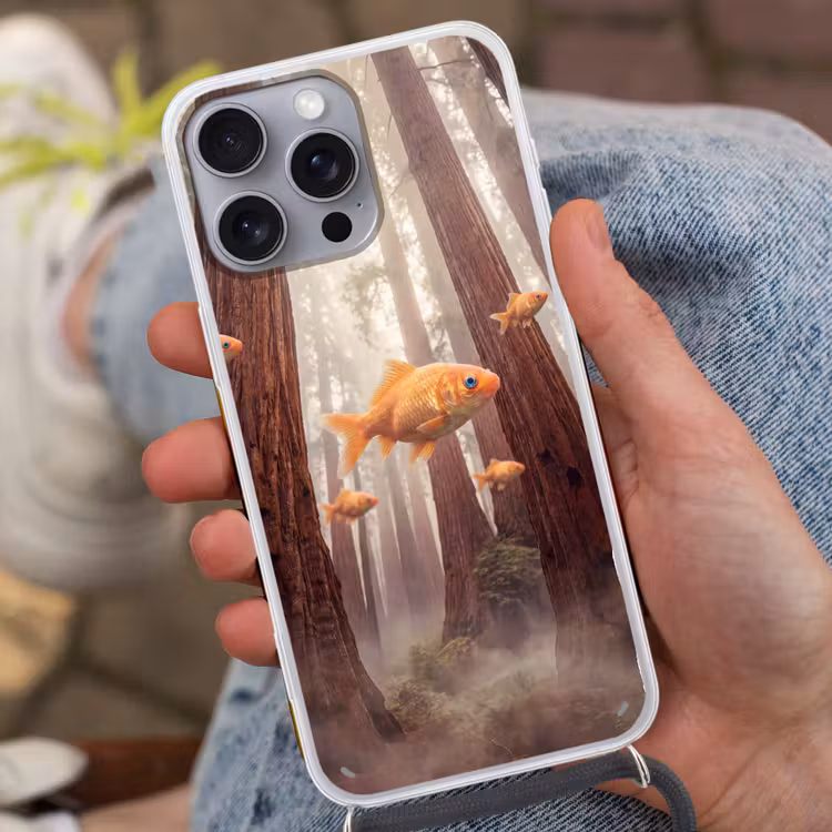 Telefoonhoesje met koord - Vis - Bos - Fantasie - Vis - Bos - Fantasie Hoesje iPhone 16 Pro Max met koord klein
