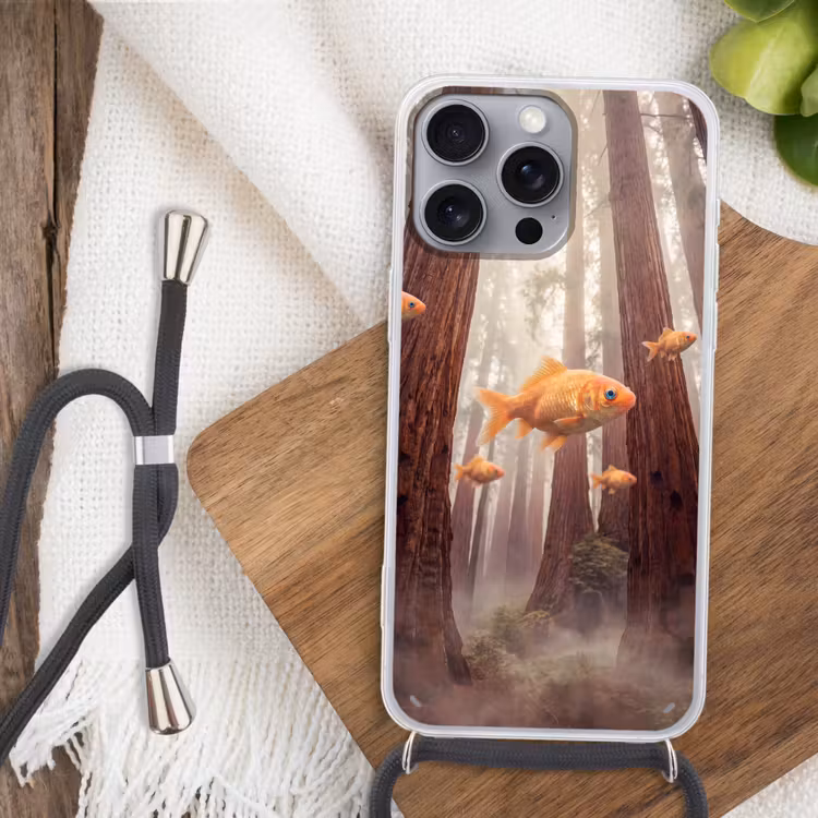 Telefoonhoesje met koord - Vis - Bos - Fantasie - Vis - Bos - Fantasie Hoesje iPhone 16 Pro Max met koord klein