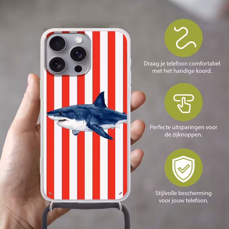 Vis - Haai - Zee - Illustratie - Blauw Hoesje iPhone 16 Pro Max met koord klein -sfeer2_NL