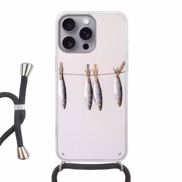 Telefoonhoesje met koord - Vis - Hangend - Eten - Vis - Hangend - Eten Hoesje iPhone 16 Pro Max met koord klein