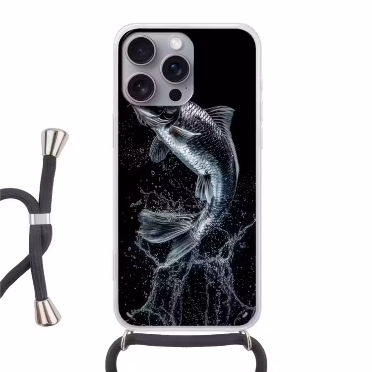 Vis - Koi - Zwart - Water Hoesje iPhone 16 Pro Max met koord klein -3d