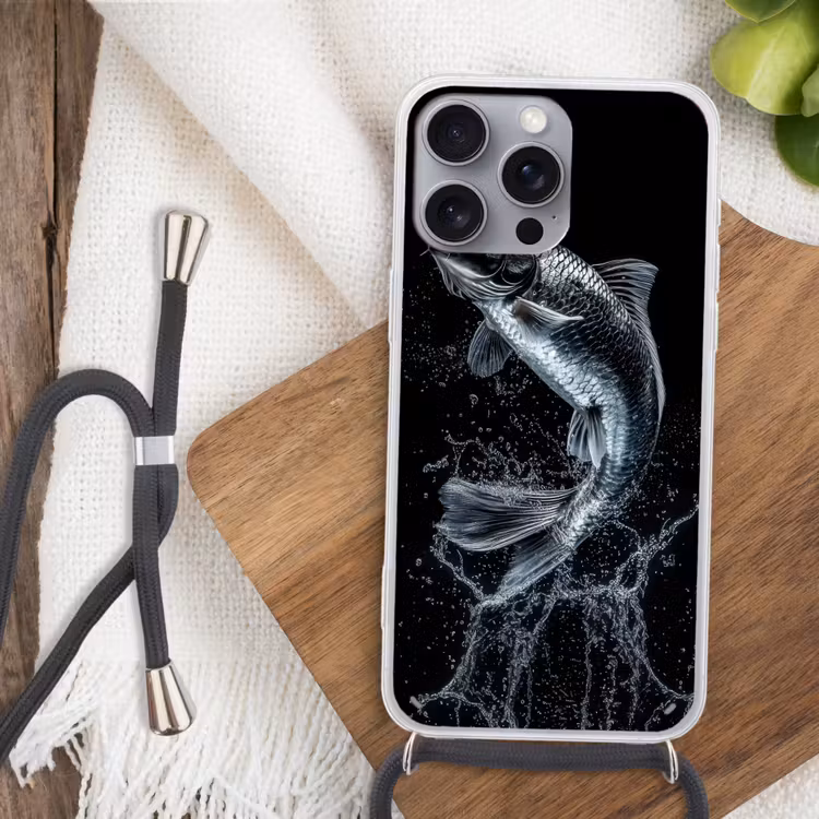 Vis - Koi - Zwart - Water Hoesje iPhone 16 Pro Max met koord klein -sfeer4