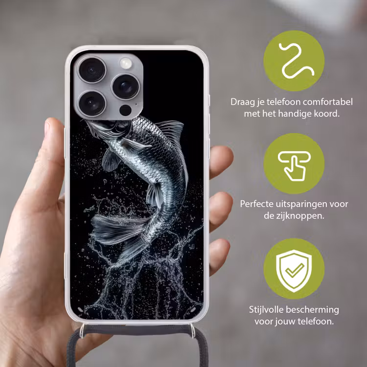 Vis - Koi - Zwart - Water Hoesje iPhone 16 Pro Max met koord klein -sfeer2_NL