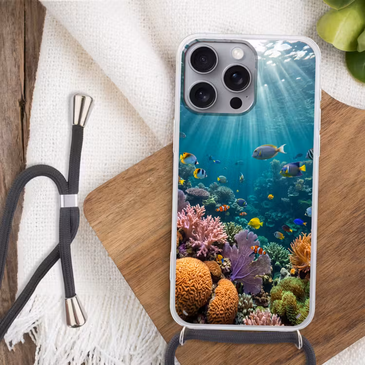 Vis - Koraal - Oceaan - Natuur - Kleurrijk Hoesje iPhone 16 Pro Max met koord klein -sfeer4