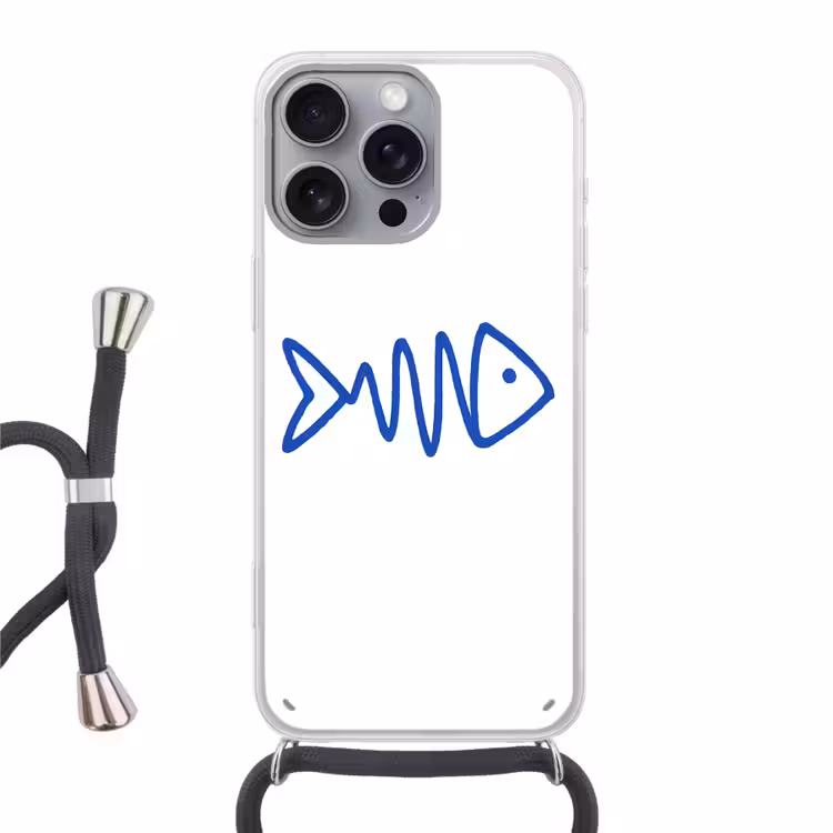 Vis - Minimalistisch - Blauw - Lijn Hoesje iPhone 16 Pro Max met koord klein -3d