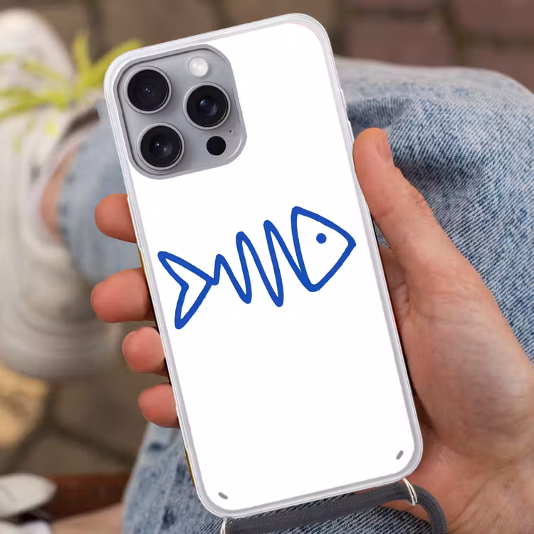 Vis - Minimalistisch - Blauw - Lijn Hoesje iPhone 16 Pro Max met koord klein -sfeer3