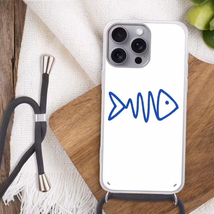Vis - Minimalistisch - Blauw - Lijn Hoesje iPhone 16 Pro Max met koord klein -sfeer4