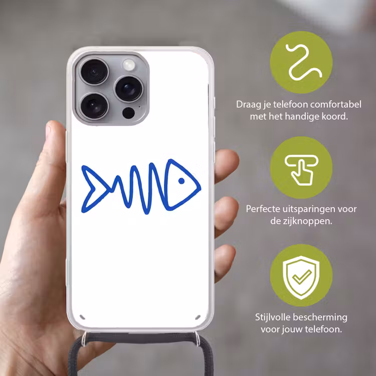 Vis - Minimalistisch - Blauw - Lijn Hoesje iPhone 16 Pro Max met koord klein -sfeer2_NL