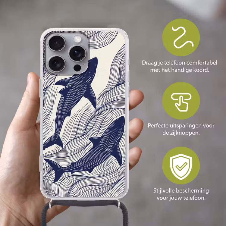 Vis - Oceaan - Lijntekening - Blauw - Dieren Hoesje iPhone 16 Pro Max met koord klein -sfeer2_NL