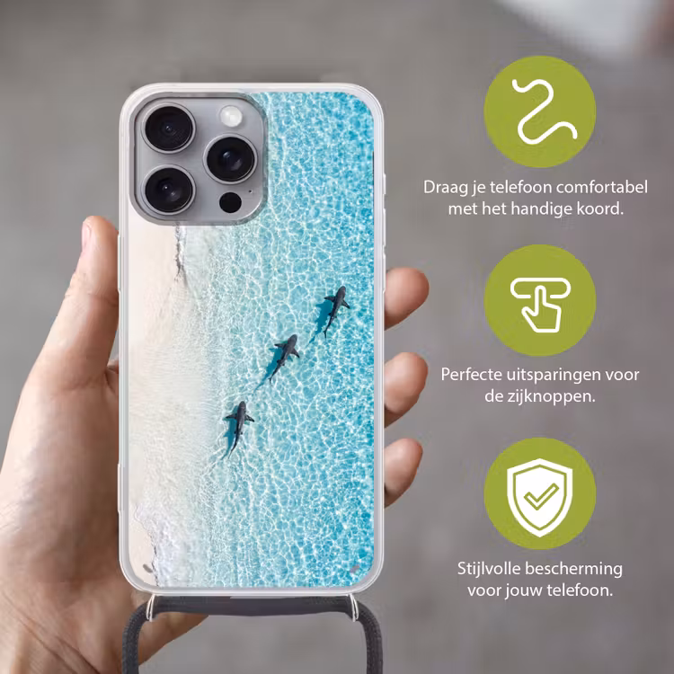 Vis - Oceaan - Strand - Turquoise - Natuur Hoesje iPhone 16 Pro Max met koord klein -sfeer2_NL