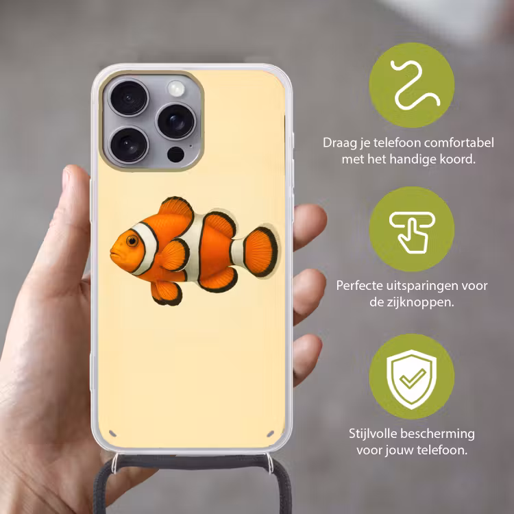 Vis - Oranje - Strepen Hoesje iPhone 16 Pro Max met koord klein -sfeer2_NL