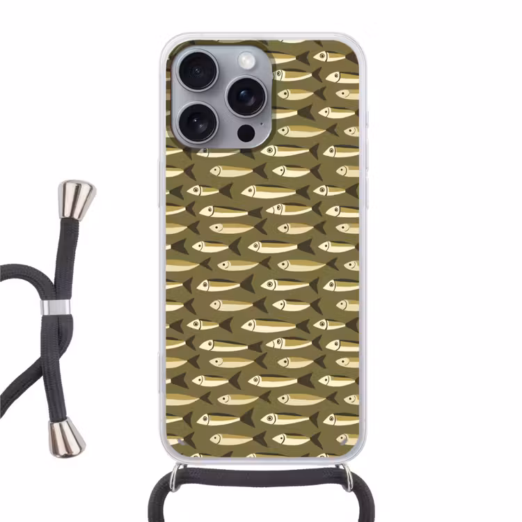 Vis - Patroon - Groen Hoesje iPhone 16 Pro Max met koord klein 804 -3d