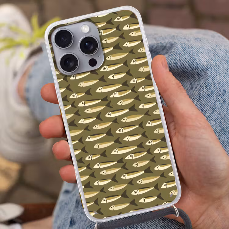 Vis - Patroon - Groen Hoesje iPhone 16 Pro Max met koord klein 804 -sfeer3