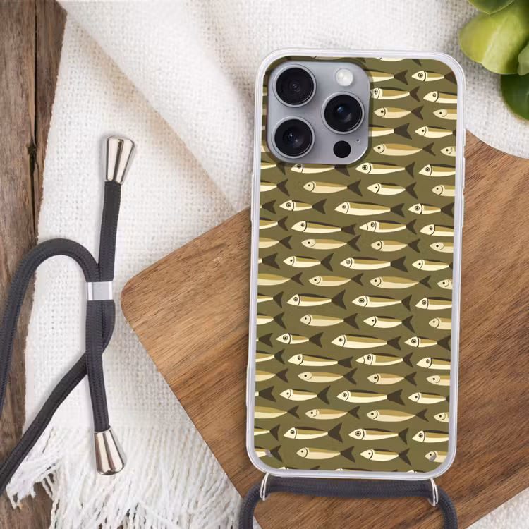 Vis - Patroon - Groen Hoesje iPhone 16 Pro Max met koord klein 804 -sfeer4