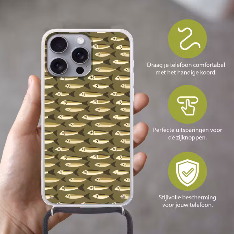 Vis - Patroon - Groen Hoesje iPhone 16 Pro Max met koord klein 804 -sfeer2_NL