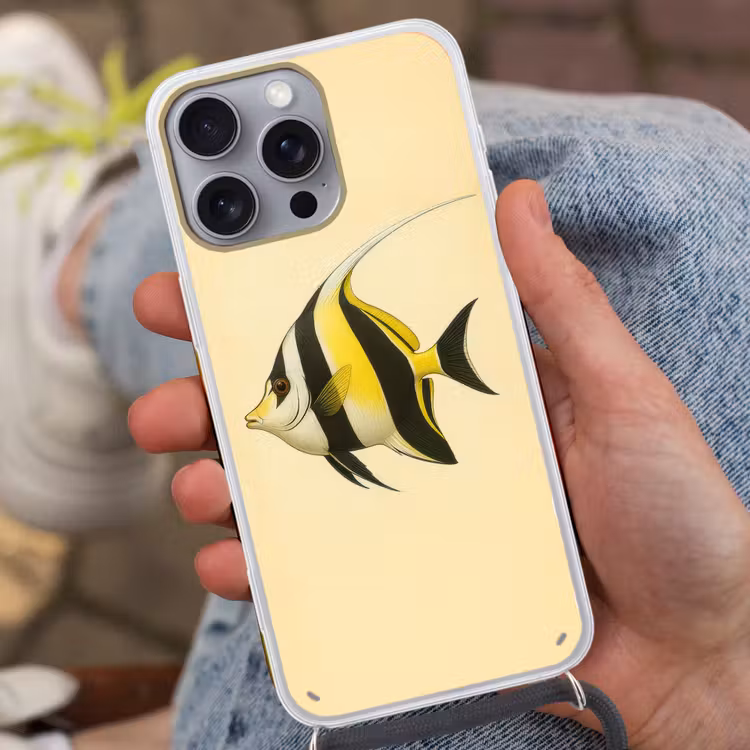 Vis - Sierlijk - Rugvin - Geel Hoesje iPhone 16 Pro Max met koord klein -sfeer3