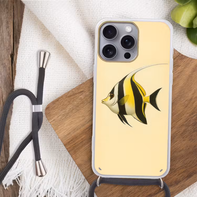 Vis - Sierlijk - Rugvin - Geel Hoesje iPhone 16 Pro Max met koord klein -sfeer4