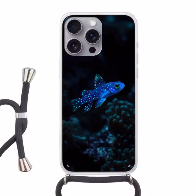 Vis - Stippen - Koraal - Blauw Hoesje iPhone 16 Pro Max met koord klein -3d
