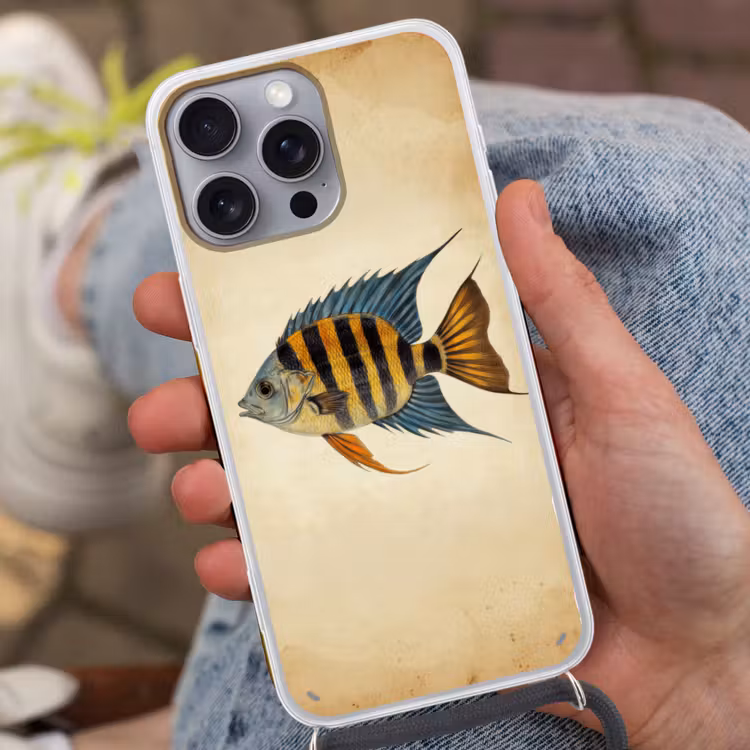 Vis - Tropisch - Strepen - Vinnen Hoesje iPhone 16 Pro Max met koord klein -sfeer3