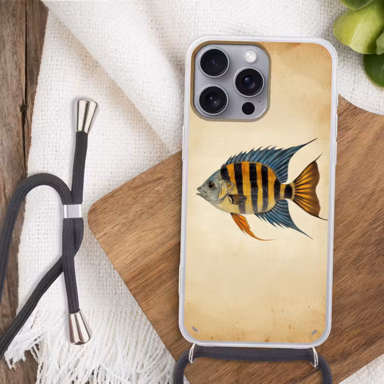 Vis - Tropisch - Strepen - Vinnen Hoesje iPhone 16 Pro Max met koord klein -sfeer4