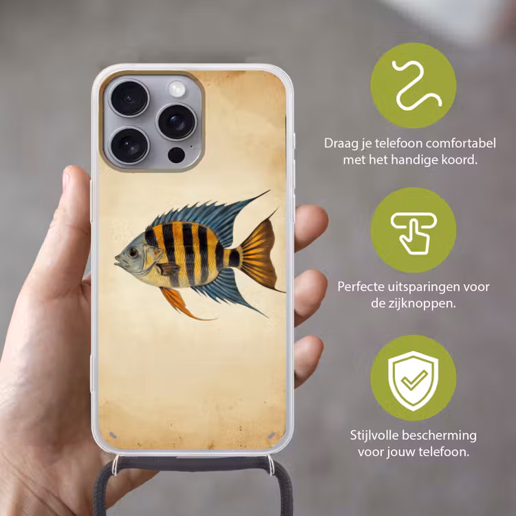 Vis - Tropisch - Strepen - Vinnen Hoesje iPhone 16 Pro Max met koord klein -sfeer2_NL