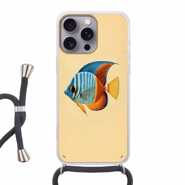 Vis - Vinnen - Blauw - Ogen Hoesje iPhone 16 Pro Max met koord klein -3d