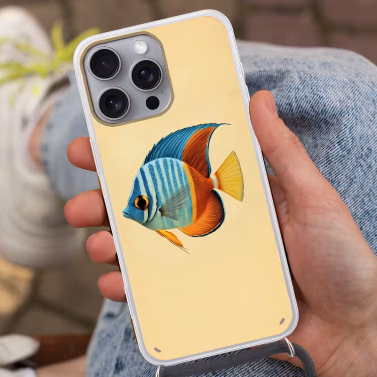 Vis - Vinnen - Blauw - Ogen Hoesje iPhone 16 Pro Max met koord klein -sfeer3