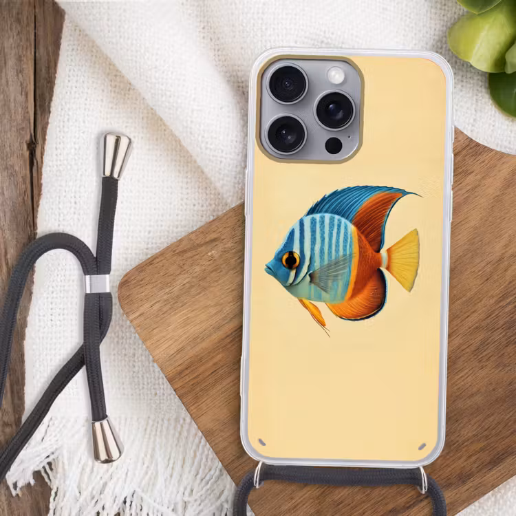 Vis - Vinnen - Blauw - Ogen Hoesje iPhone 16 Pro Max met koord klein -sfeer4