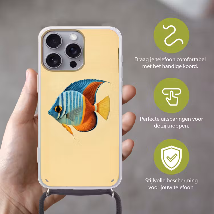 Vis - Vinnen - Blauw - Ogen Hoesje iPhone 16 Pro Max met koord klein -sfeer2_NL