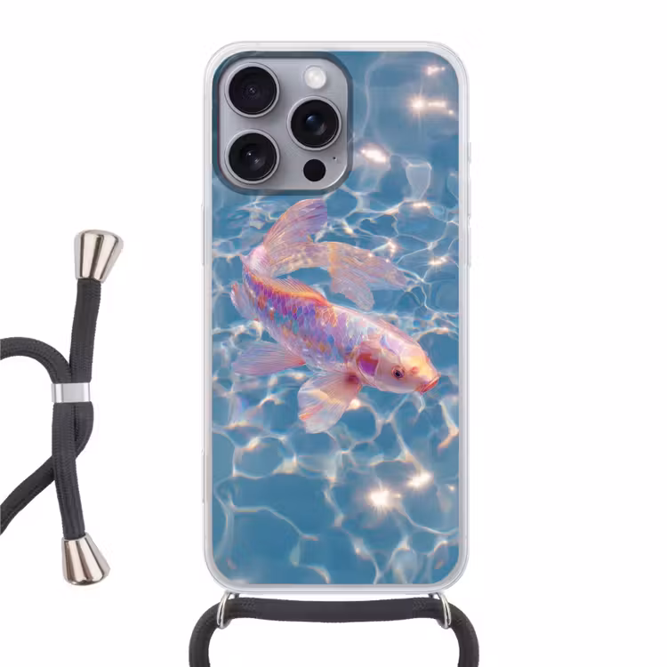 Vis - Water - Blauw - Licht Hoesje iPhone 16 Pro Max met koord klein -3d