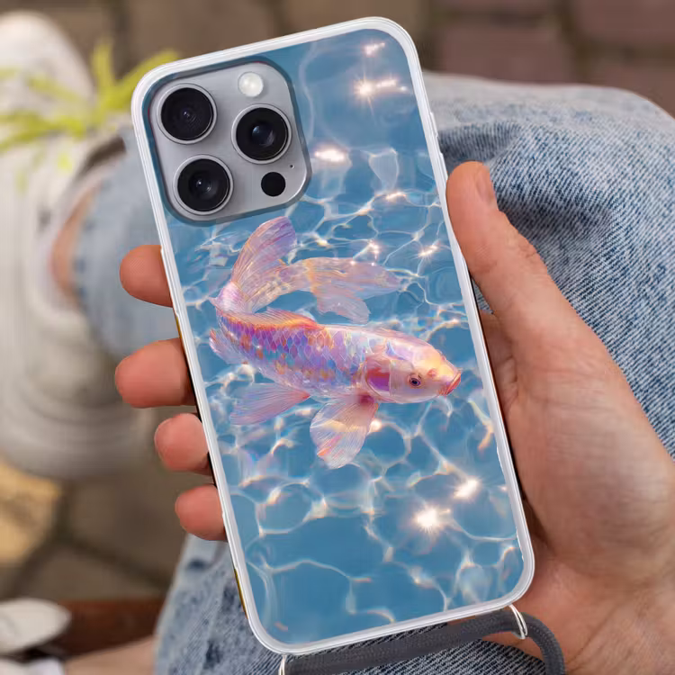 Vis - Water - Blauw - Licht Hoesje iPhone 16 Pro Max met koord klein -sfeer3
