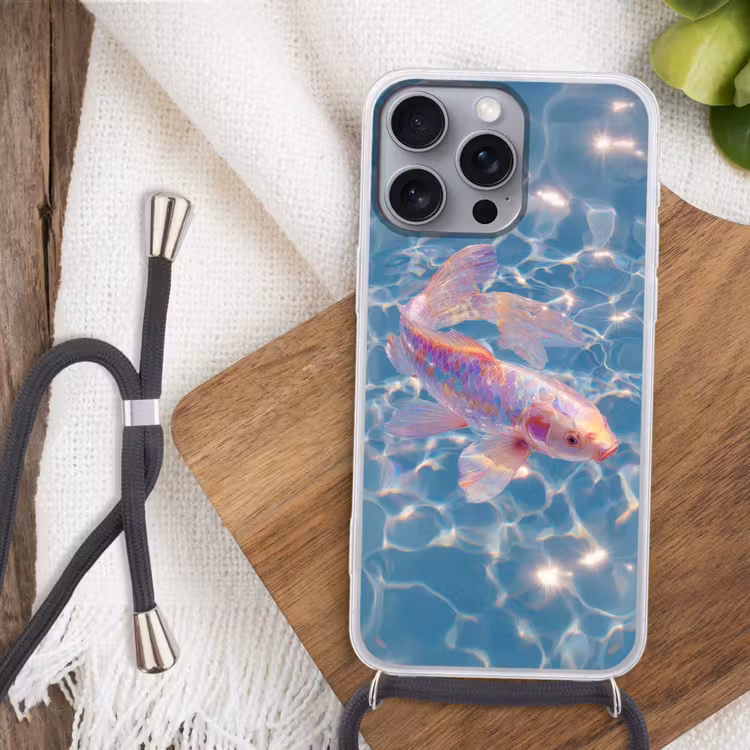 Vis - Water - Blauw - Licht Hoesje iPhone 16 Pro Max met koord klein -sfeer4