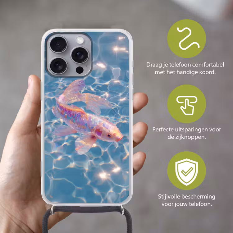 Vis - Water - Blauw - Licht Hoesje iPhone 16 Pro Max met koord klein -sfeer2_NL