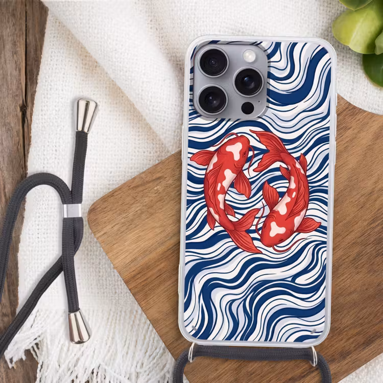 Vis - Water - Natuur - Illustratie - Rood Hoesje iPhone 16 Pro Max met koord klein -sfeer4