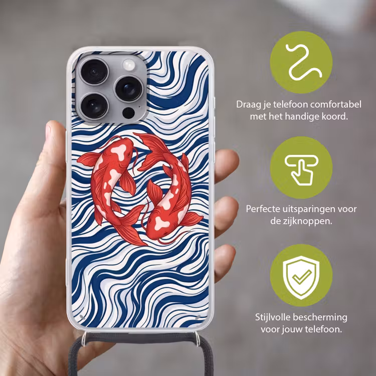 Vis - Water - Natuur - Illustratie - Rood Hoesje iPhone 16 Pro Max met koord klein -sfeer2_NL