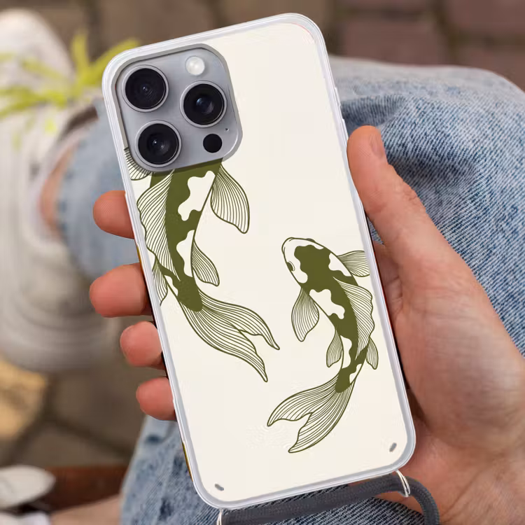 Vis - Zwemmend - Groen - Abstract - Dieren Hoesje iPhone 16 Pro Max met koord klein -sfeer3