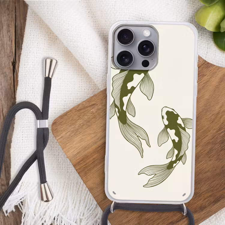 Vis - Zwemmend - Groen - Abstract - Dieren Hoesje iPhone 16 Pro Max met koord klein -sfeer4